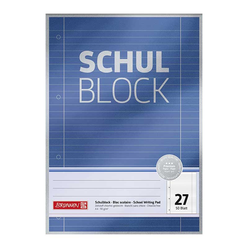 Block Premium Schulblock A4 liniert mit Randlinie innen und außen Lineatur 27 Brunnen