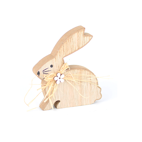 Osterhase mit 'Stroh-Schleife', sitzend, aus Holz