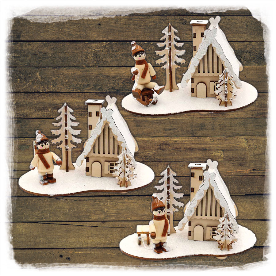 Räucherhaus mit Winterkindern 15x10x9cm Holz