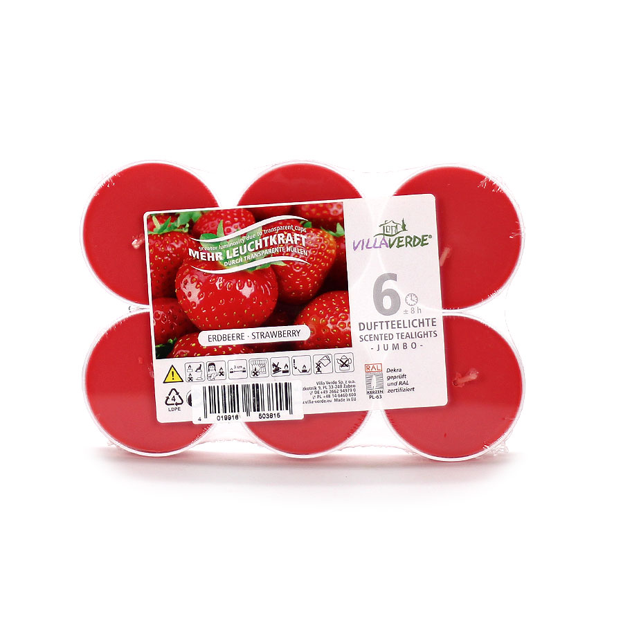 Duft-Teelichte Jumbo Erdbeere 6er Pack 'VillaVerde'