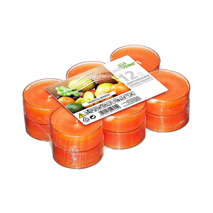 Duft-Teelichte Jumbo Tropical-Mango 12er Pack 'VillaVerde'