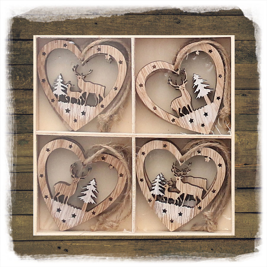 Baumbehang Herz ,Baum oder Sternen '8er Set' Design 6x6cm Holz