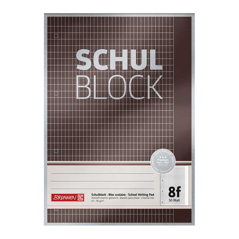 Block Premium Schulblock A4 rautiert mit Rand Lineatur 8f Brunnen