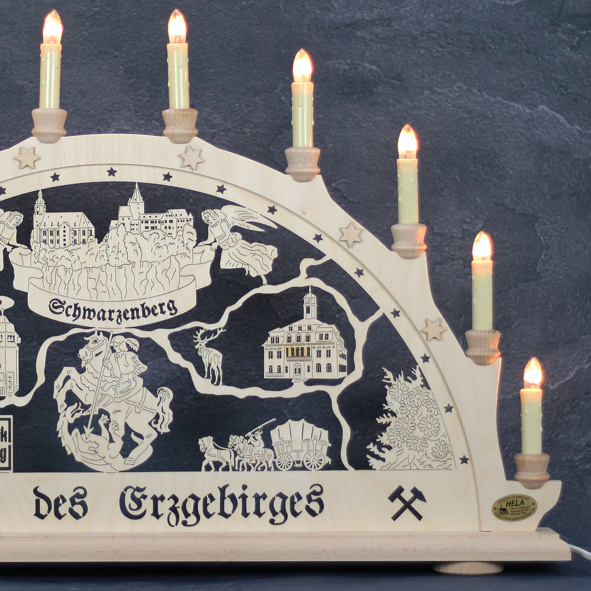 Erzgebirgs-Schwibbogen 'Schwarzenberg' 10 flammig (LED Optional) 66x6x44cm