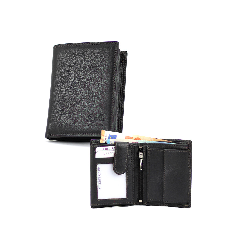 Herren Geldbörse dunkelbraun aus Ziegenleder kleines Hochformat mit RFID Schutz