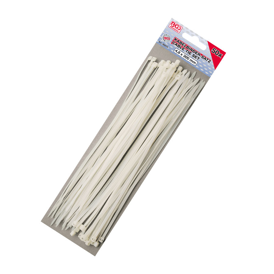 Kabelbinder-Sortiment weiß, 4,8x 300mm, 50-tlg. BGS