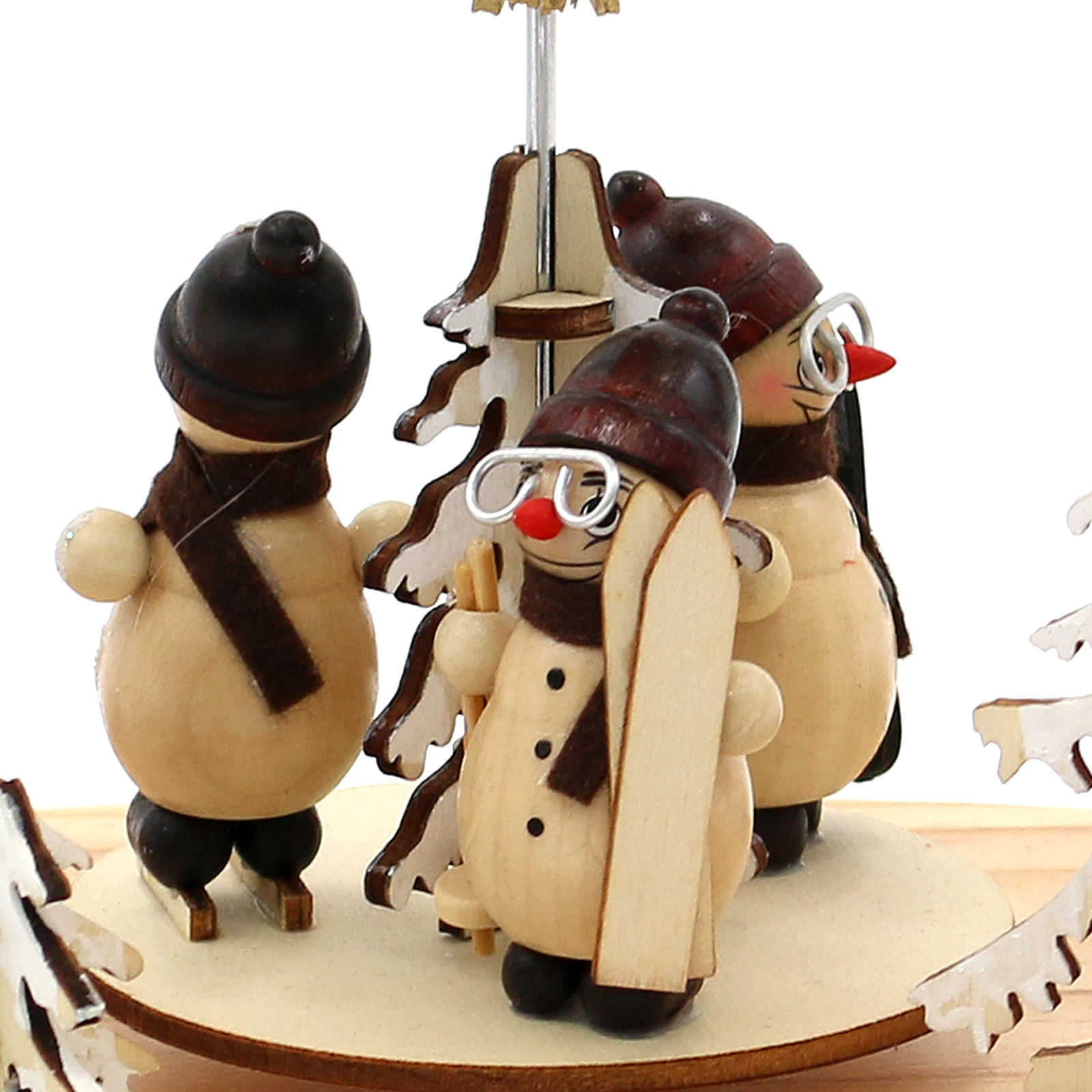 Teelicht - Holzpyramide mit 3 'winterspotliche Schneemännern' 21x15,5x27cm