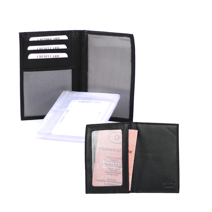 Karten - Ausweishülle schwarz aus Ziegenleder 8,5x12x0,8 cm