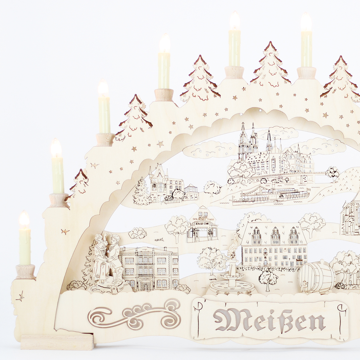 Erzgebirgs - Schwibbogen 3D 'Meißen' 10 flammig (LED Optional) 66x6x44cm