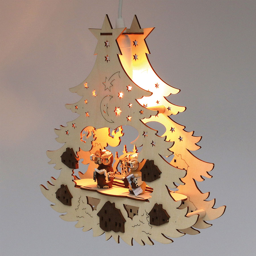 Fensterbild Tannenbaum mit Eulen