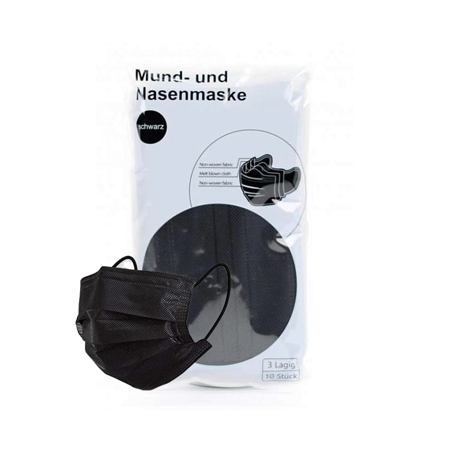 Mund-Nasen-Schutz (Maske) 3-lagig schwarz, '10er Pack'