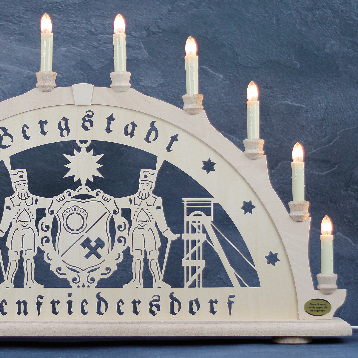 Erzgebirgs - Schwibbogen 'Ehrenfriedersdorf' '10 flammig' (LED Optional) 66x6x44cm