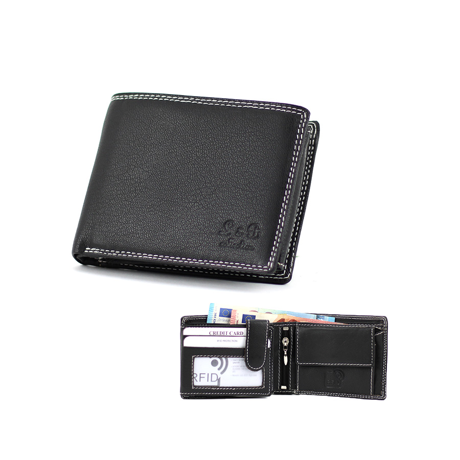 Herren Geldbörse dunkelbraun aus Ziegenleder kleines Querformat mit RFID Schutz