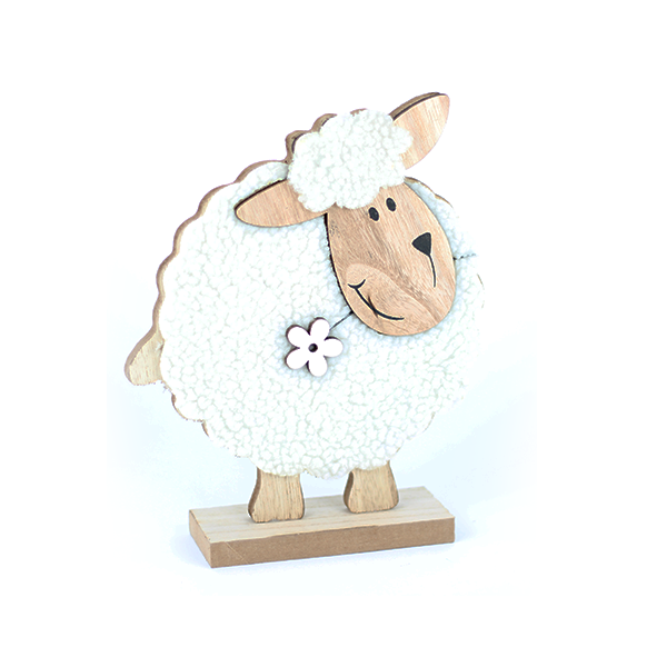 Woll - Schaf mit Blume 'aus Holz'