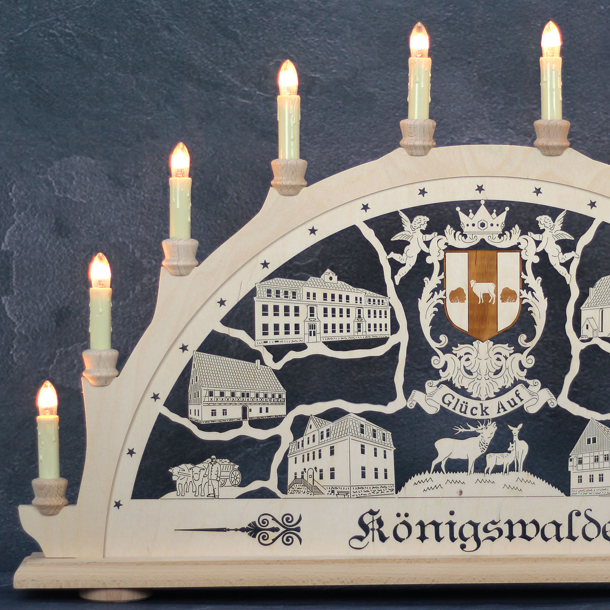 Erzgebirgs-Schwibbogen 'Königswalde' 10 flammig (LED Optional) 66x6x44cm