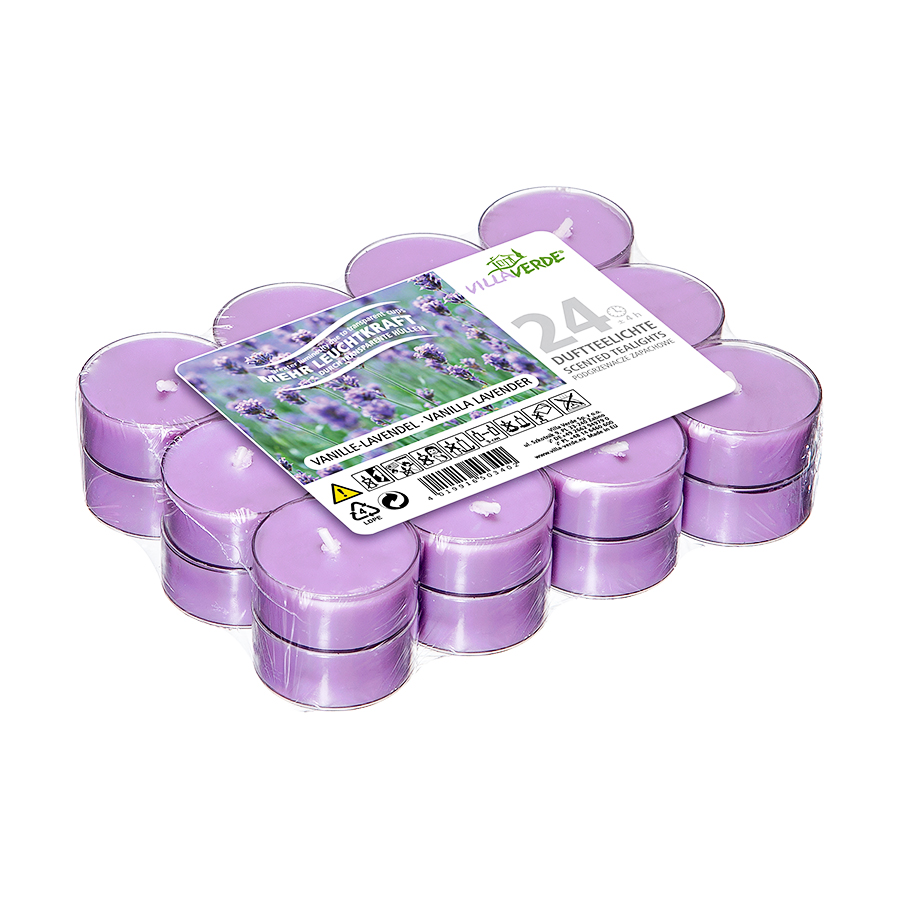 Teelichte 24er Pack Vanille-Lavendel transparente Hülle 'VillaVerde'