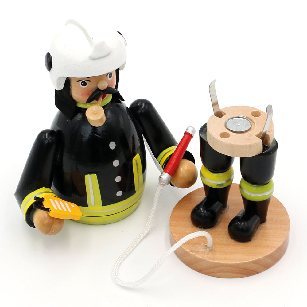 'Feuerwehrmann' Räucherfigur mit Schlauch und Telefon (20cm), weißer Helm