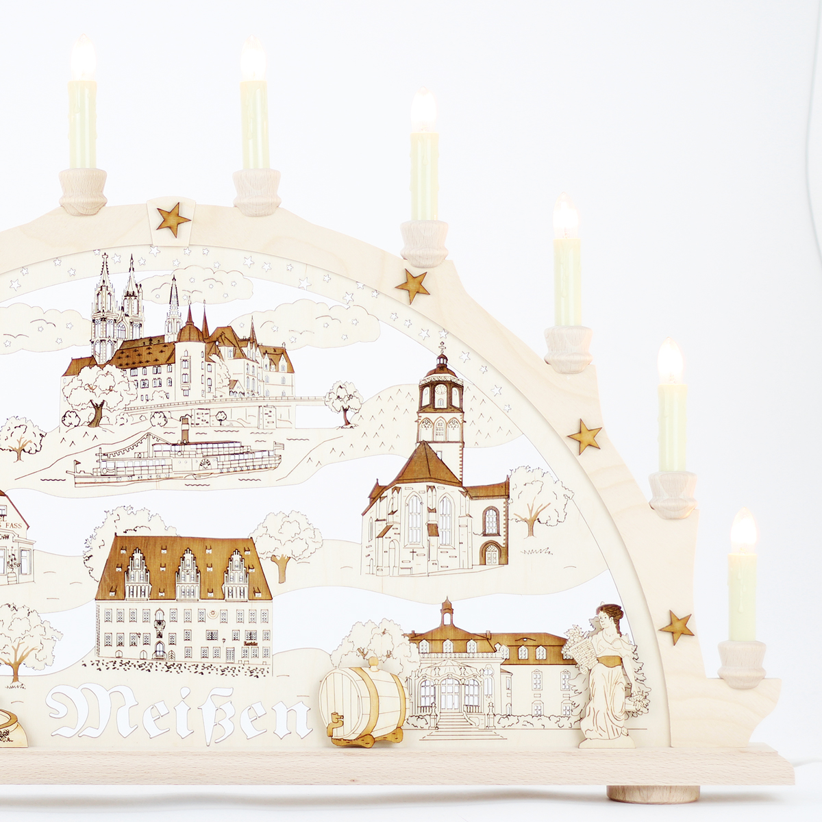 Erzgebirgs - Schwibbogen 2D 'Meißen' graviert 10 flammig (LED Optional) 66x6x44cm