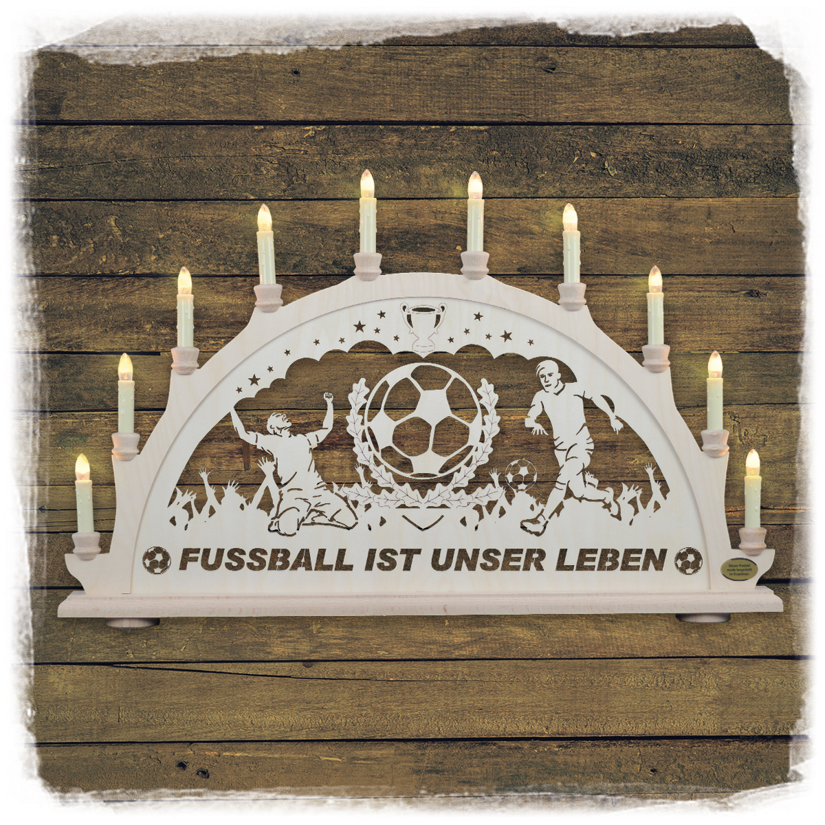 Erzgebirgs - Schwibbogen 'Fussball ' 10 flammig (LED Optional) 66x6x44cm
