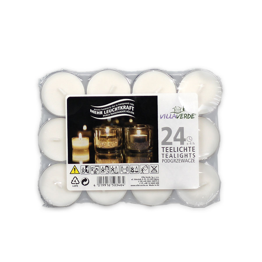 Teelichte weiß 24er Pack transparente Hülle 'VillaVerde'
