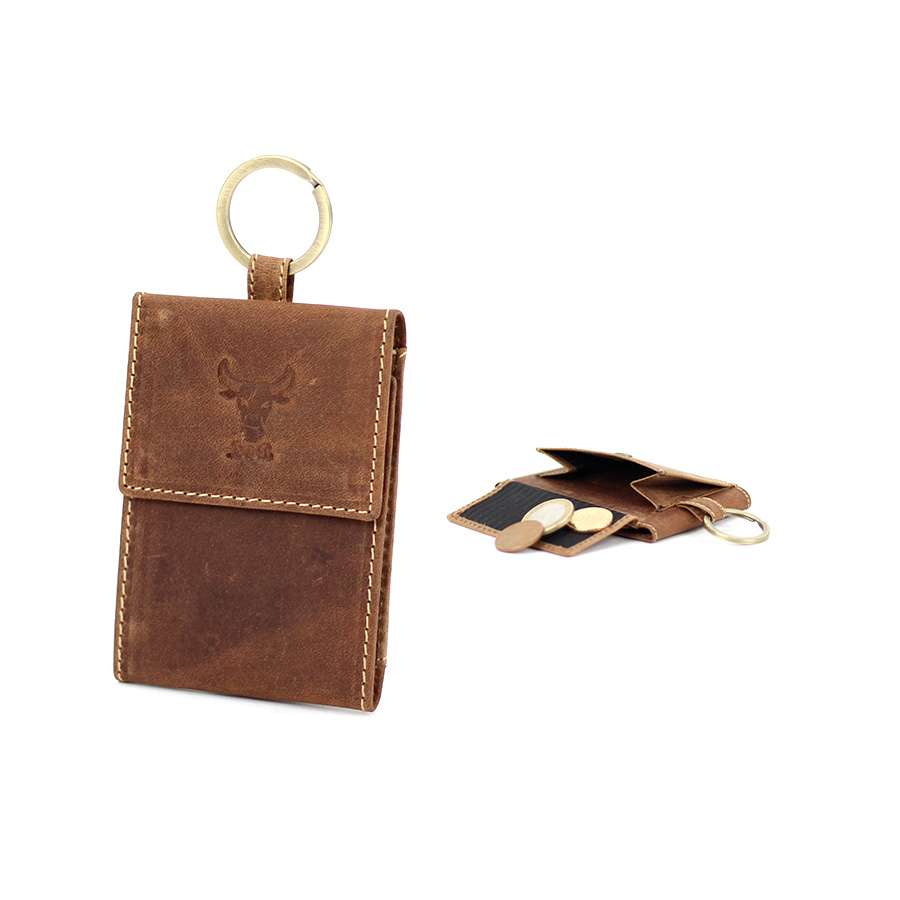 Mini Geldbörse hellbraun aus Büffelleder mit Schlüsselring