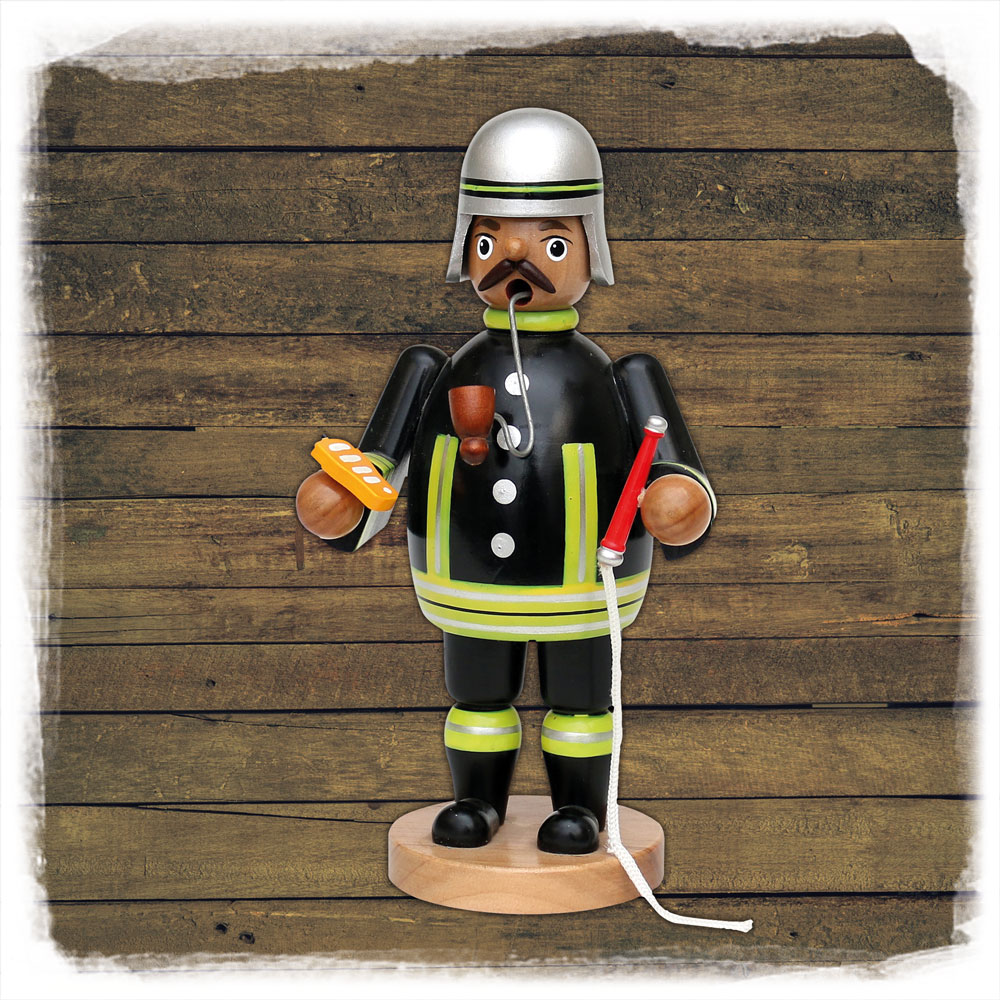 'Feuerwehrmann' Räucherfigur mit Schlauch und Telefon (20cm), silberner Helm
