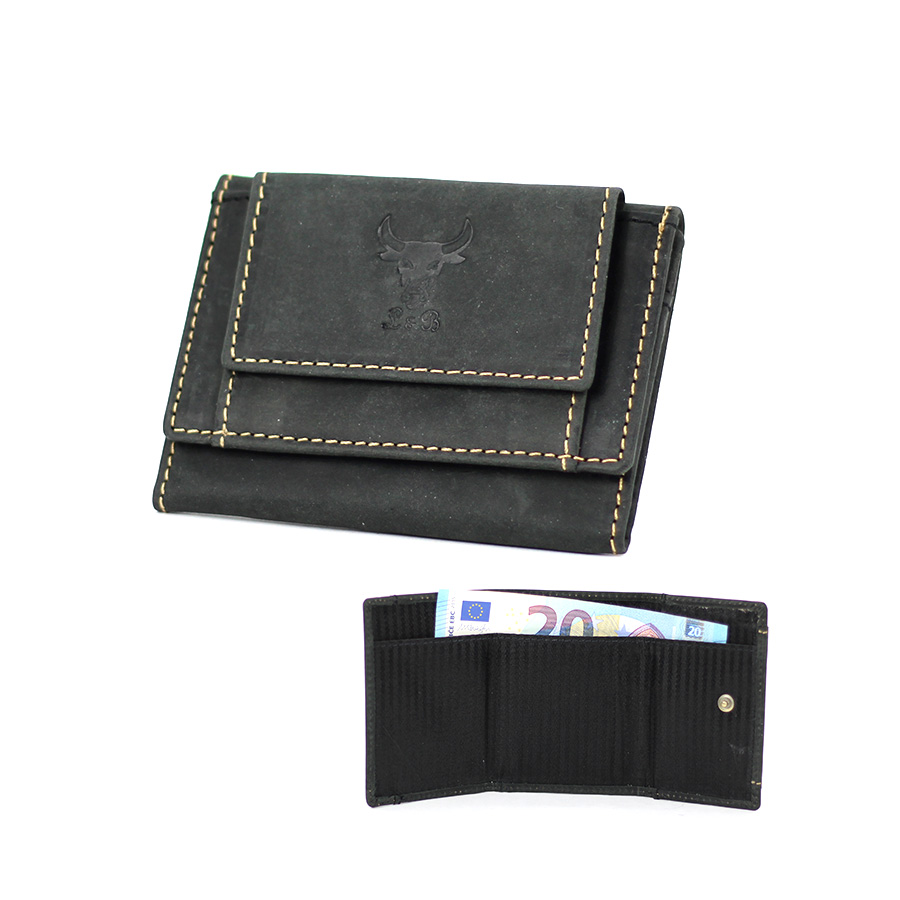 Mini Geldbörse schwarz aus Büffelleder