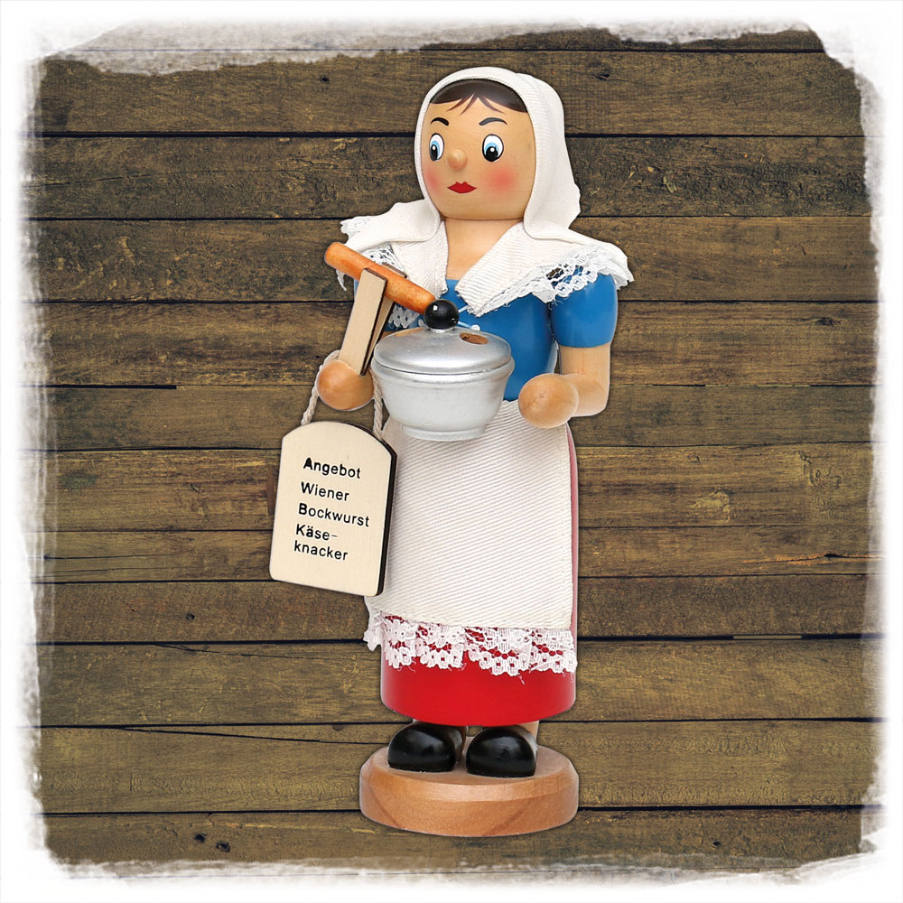 'De Würschtle Fraa' Räucherfrau mit rauchendem Wurstkessel (18cm)