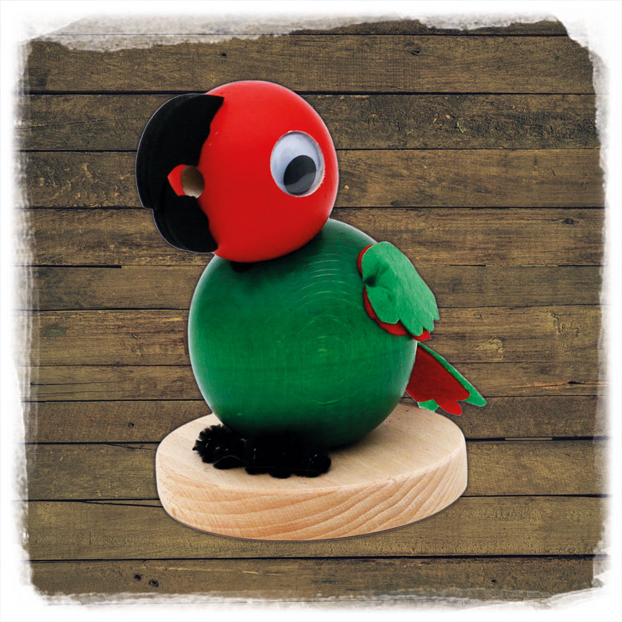 Räucherfigur 'Papagei' in grün 12,5cm Holz