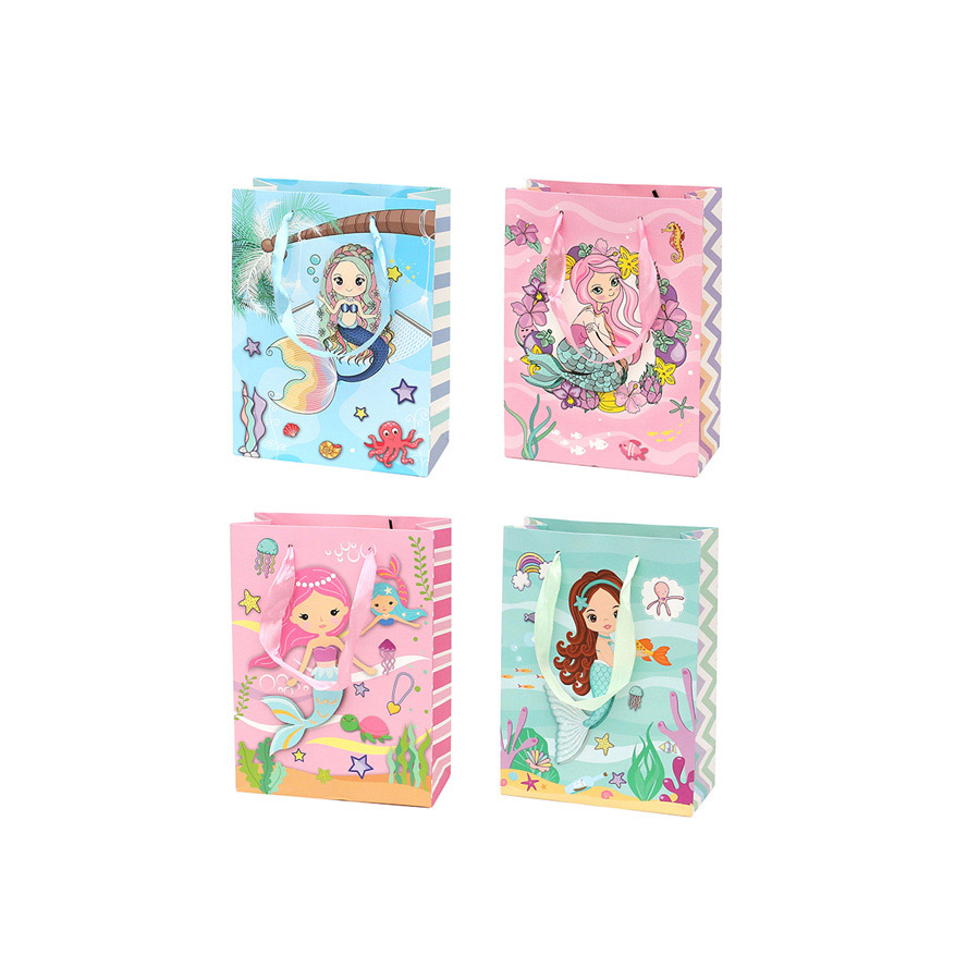 Geschenktasche Meerjungfrau '18x8x24cm' 3D mit Glitter 4er Pack