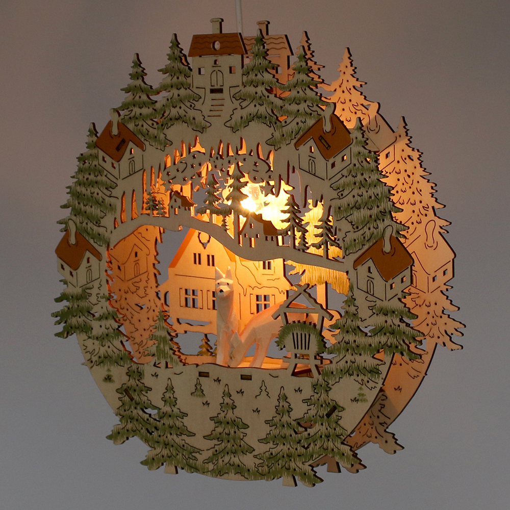Fensterbild Waldmotiv mit geschnitzten Rehen (beleuchtet)