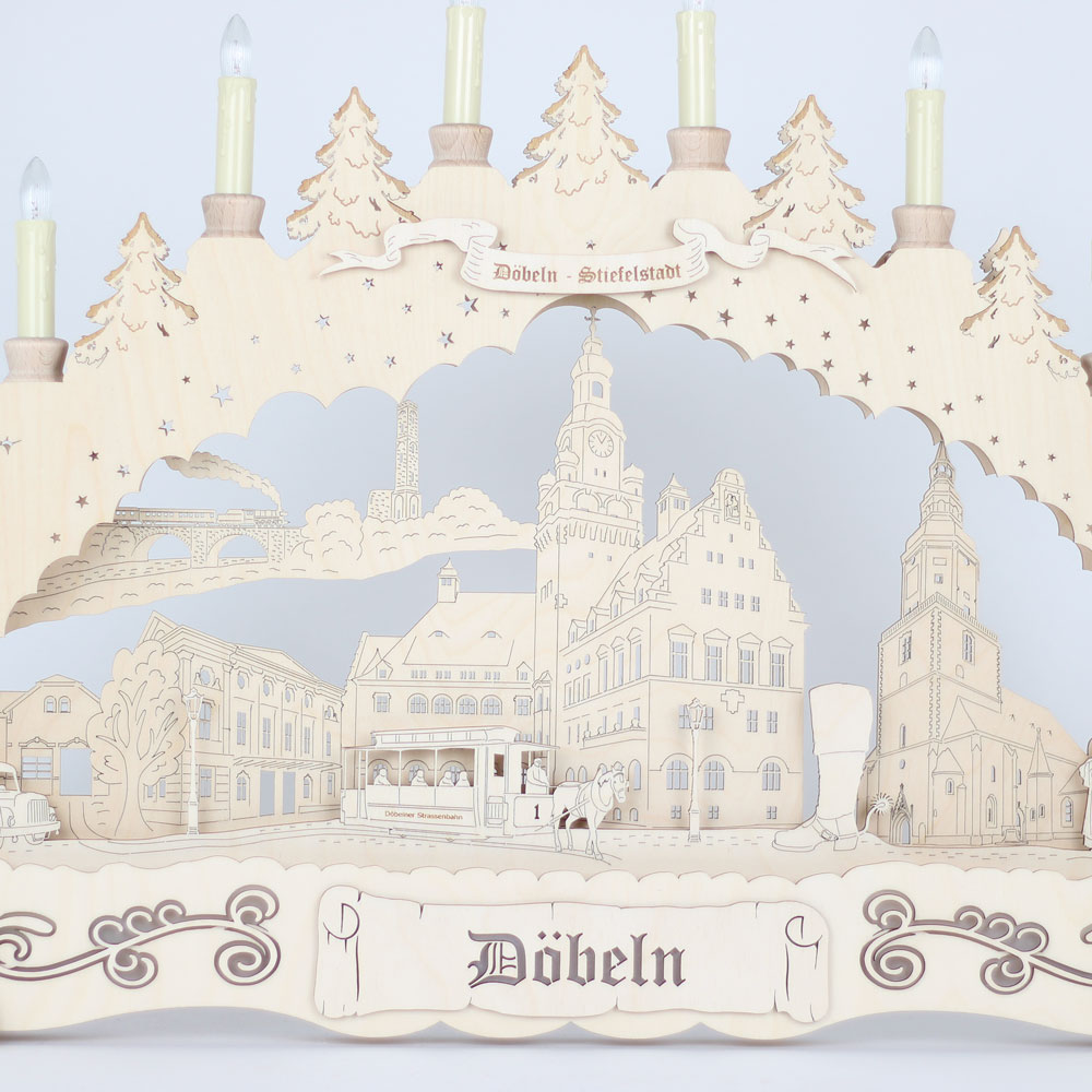 Schwibbogen 'Döbeln' Premium Natur '15 flammig' (LED Optional)