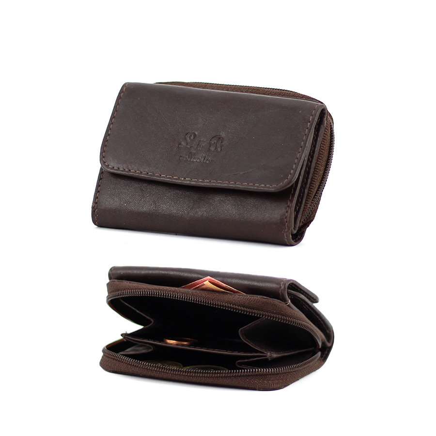 Mini Geldbörse dunkelbraun aus Rindsleder Querformat ohne RFID Schutz