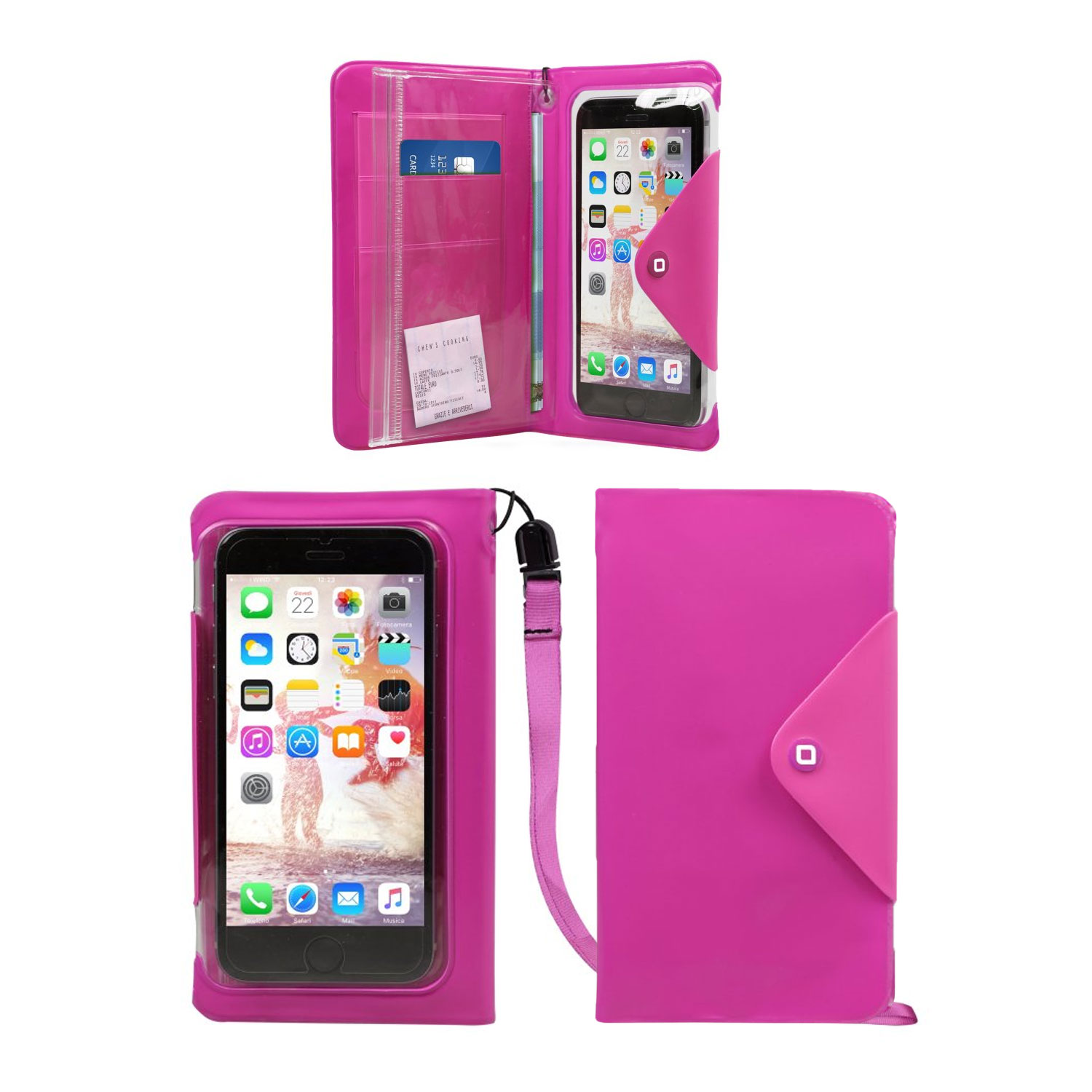 spritzwassergeschütze aufklappbare Smartphone-Tasche bis 5 Zoll, transparent/ pink