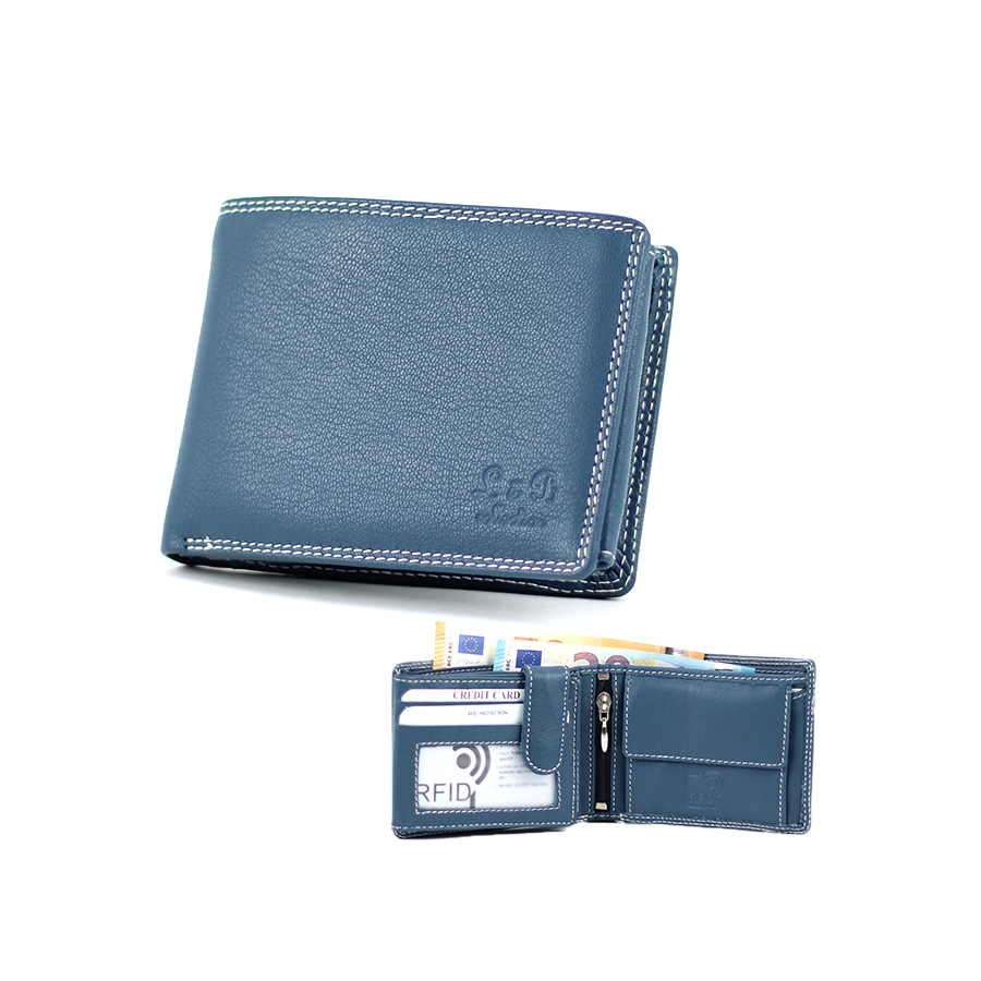Herren Geldbörse blau aus Ziegenleder kleines Querformat mit RFID Schutz