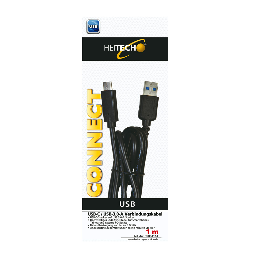 USB-C / USB-3.0-A Verbindungskabel HEITECH