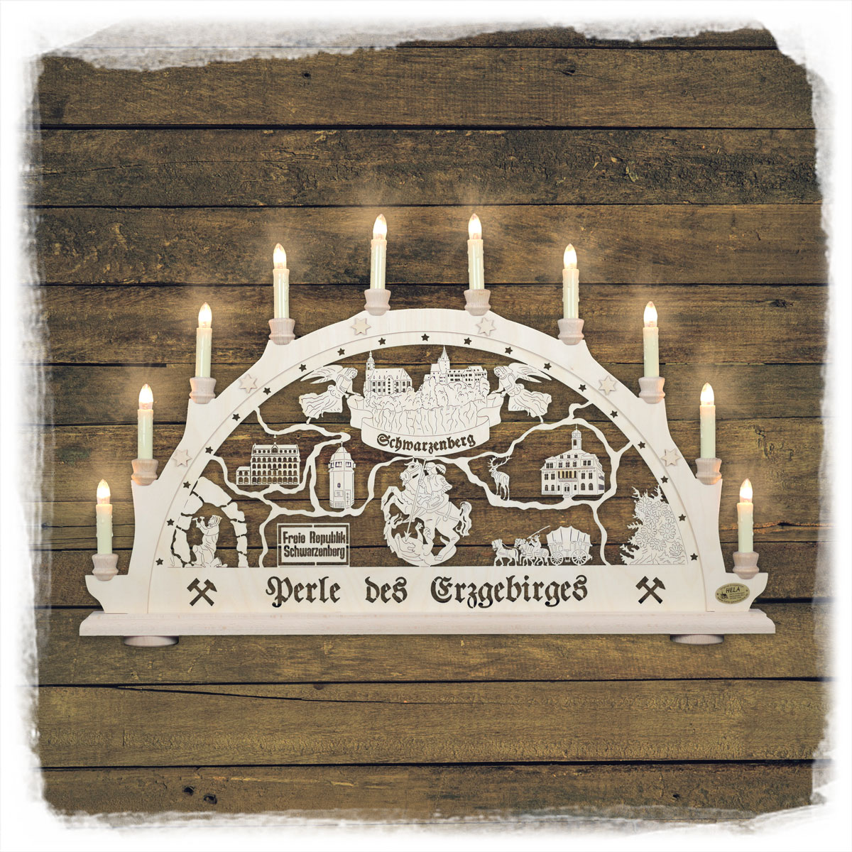 Erzgebirgs-Schwibbogen 'Schwarzenberg' 10 flammig (LED Optional) 66x6x44cm