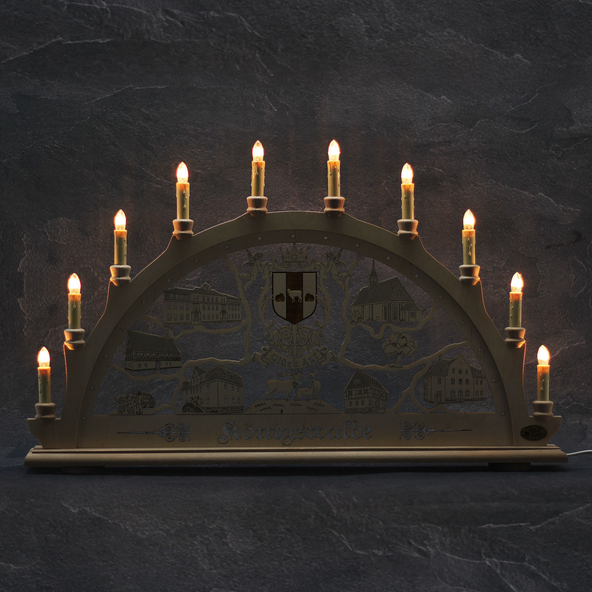 Erzgebirgs-Schwibbogen 'Königswalde' 10 flammig (LED Optional) 66x6x44cm