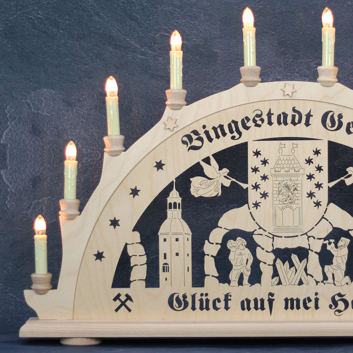 Erzgebirgs-Schwibbogen 'Geyer' '10 flammig' (LED Optional) 66x6x44cm