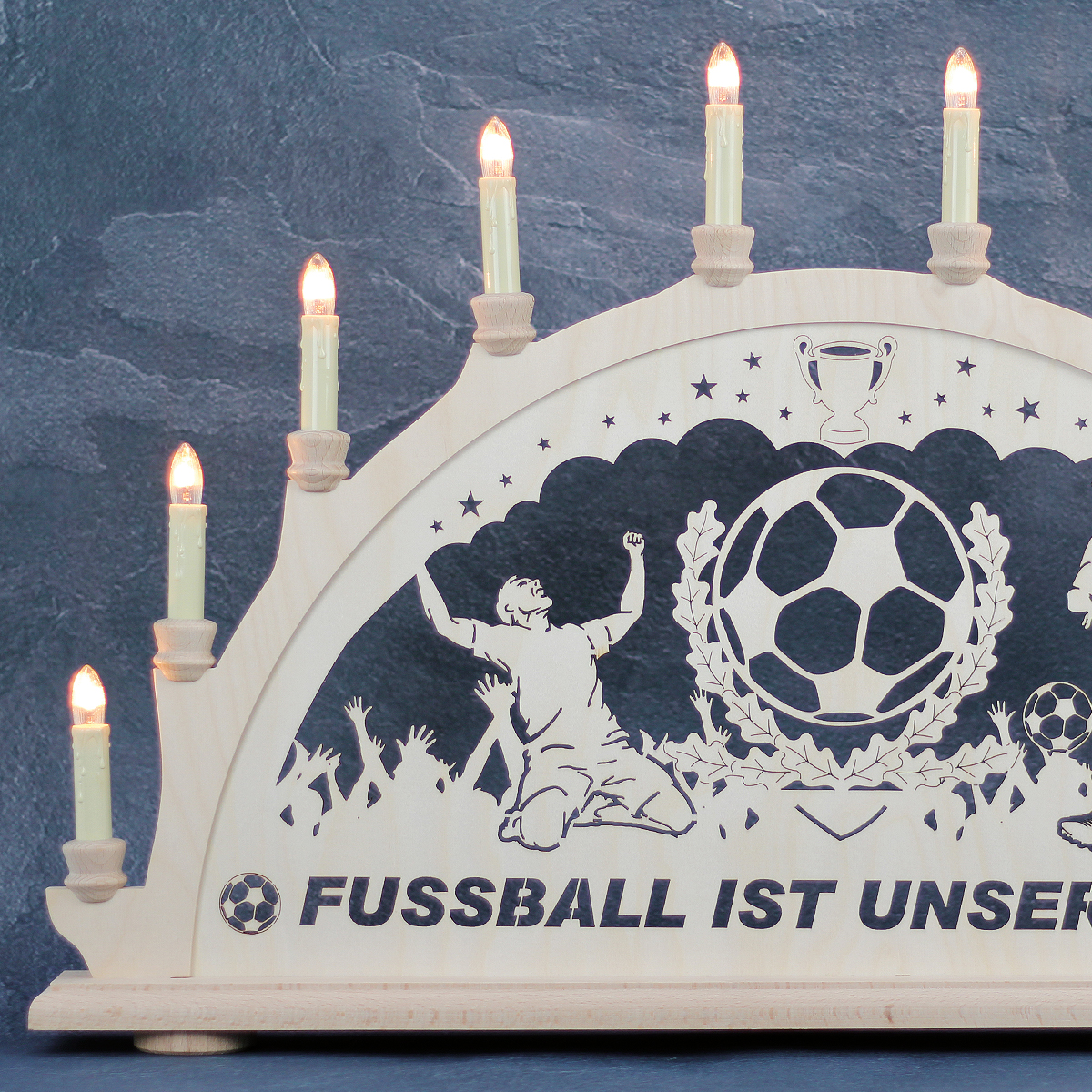 Erzgebirgs - Schwibbogen 'Fussball ' 10 flammig (LED Optional) 66x6x44cm