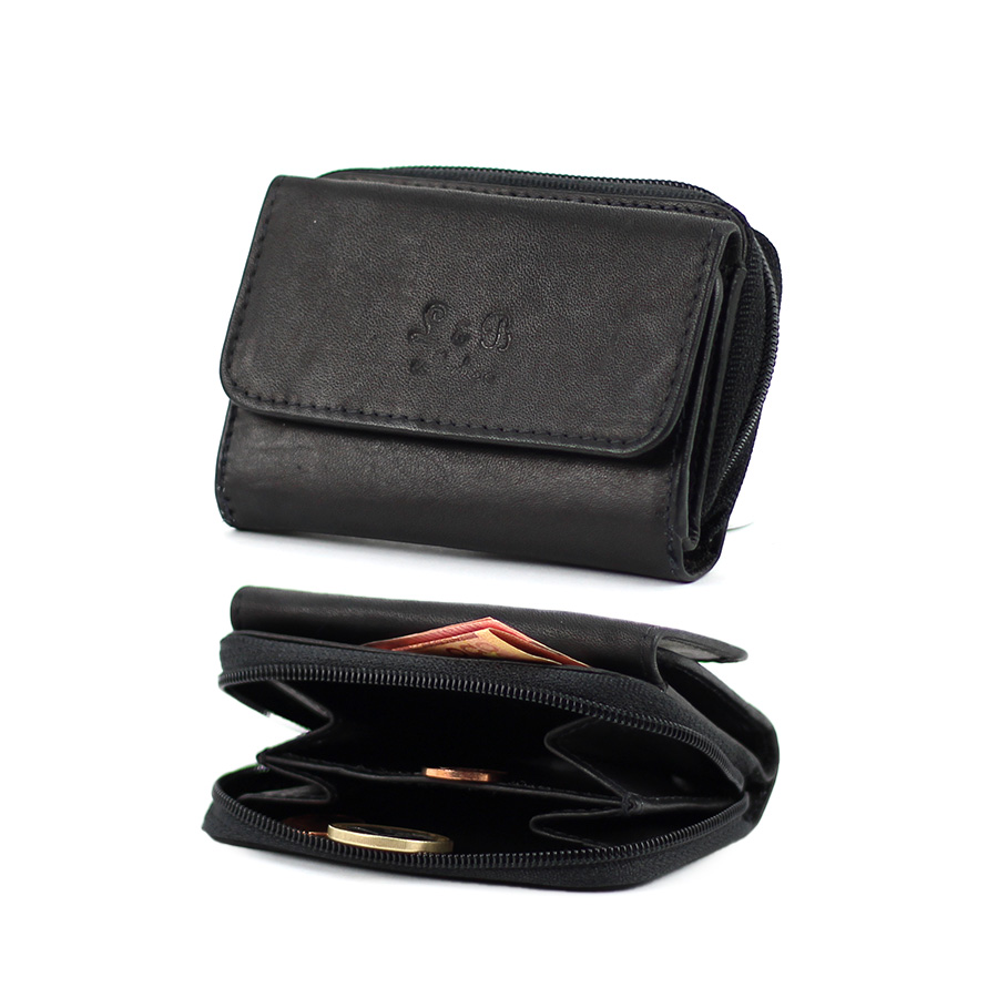 Mini Geldbörse schwarz aus Rindsleder Querformat ohne RFID Schutz