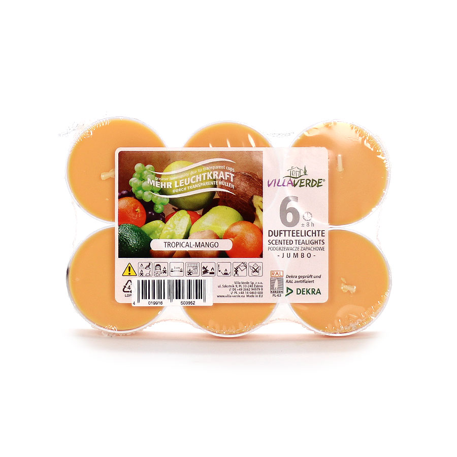 Duft-Teelichte Jumbo Tropical-Mango 6er Pack 'VillaVerde'