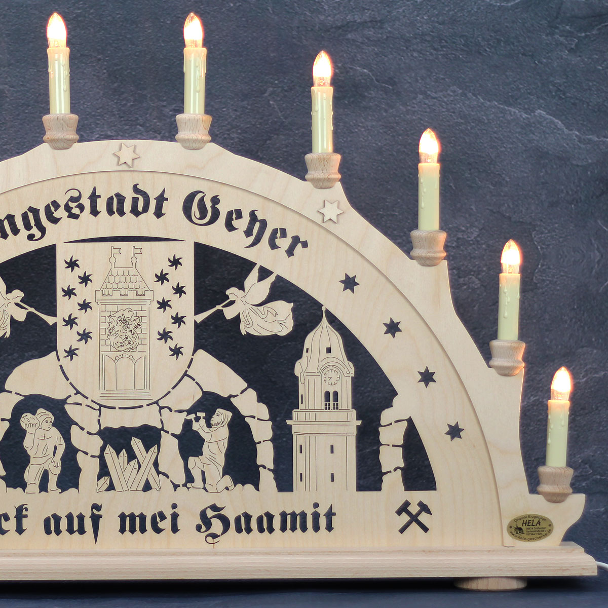 Erzgebirgs-Schwibbogen 'Geyer' '10 flammig' (LED Optional) 66x6x44cm