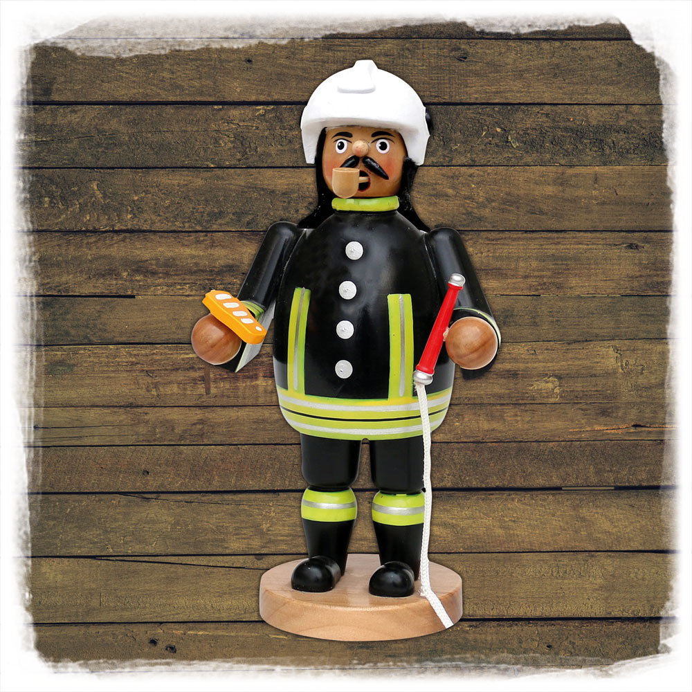 'Feuerwehrmann' Räucherfigur mit Schlauch und Telefon (20cm), weißer Helm